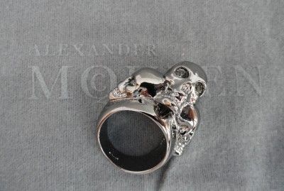 BN Alexander McQueen Metal Silver Skull Swarovski Crystal Ring  SZ13=M 