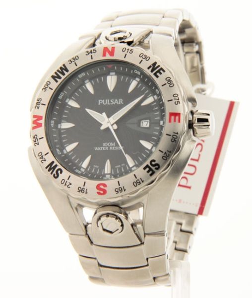 Pulsar PG8143 Mens Stainless Steel Black Dial Date Casual Dashing 