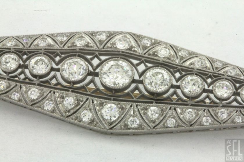   ANTIQUE PLATINUM ART DECO 3.0CT VS1/F DIAMOND BAR CLUSTER PIN BROOCH