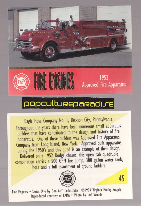   APPARATUS FIRE TRUCK ENGINE CARD Eagle Hose, Dickson City, PA  