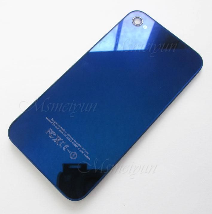 Blue Plating Glass Mirror Back Housing Cover Case For Iphone 4G  