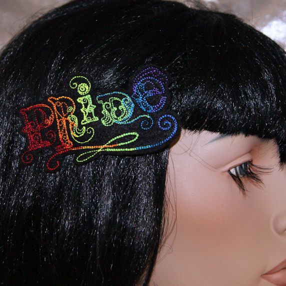 Neon Rainbow Pride Embroidered Hair Snap Clip Custom  
