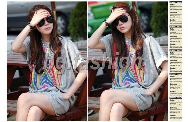 Korea Womens Colourful Casual Mini Dress Ladies Long Tops Blouse 