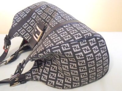 FENDI   ZUCCHINO Black & Grey FF Monogram Hobo Tote Shoulder   Handbag 