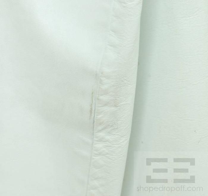  White Leather Button Front Jacket Size Medium  