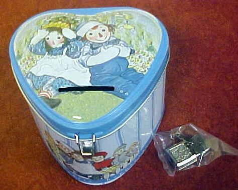 Schylling Raggedy Anne & Andy Metal Heart Bank w/Lock  