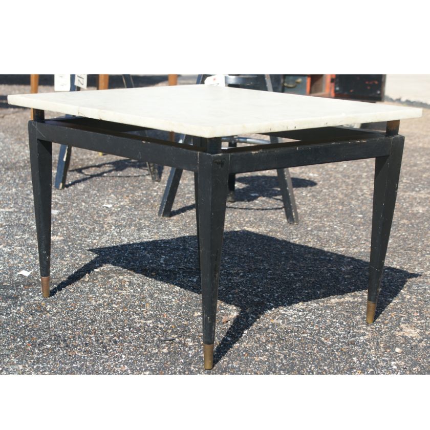 Vintage Marble Ebonized Wood Coffee Table  