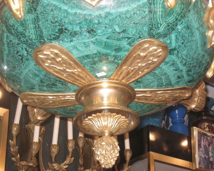 Antique Russian Ormolu Bronze and Malachite Chandelier  