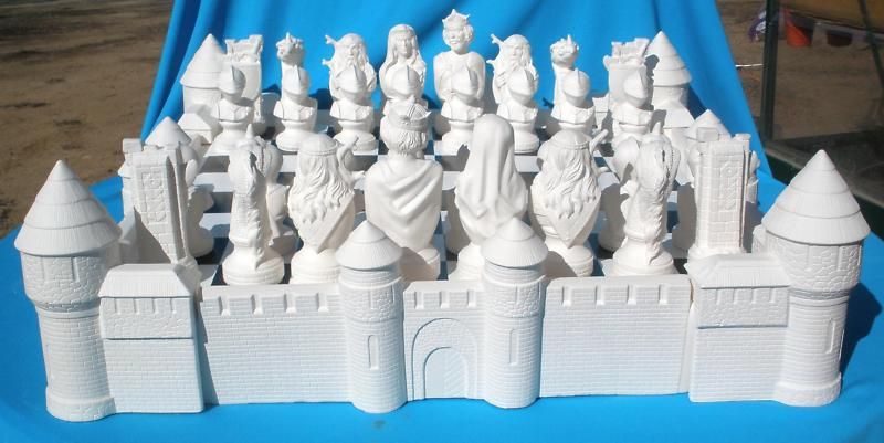 40 PC DRAGON LORE CHESS SET CERAMIC BISQUE U PAINT  