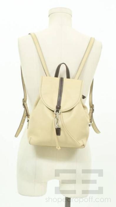 Coach Studio Legacy Tan & Brown Leather Small Drawstring Backpack 