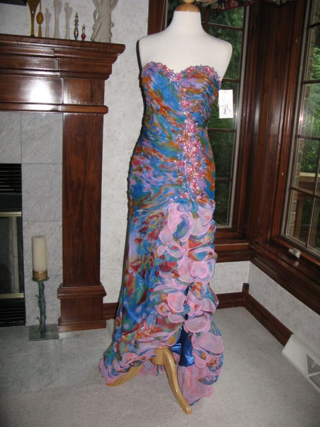 Karishma 3000 Flamenco Print Evening Gala Gown Dress 6  