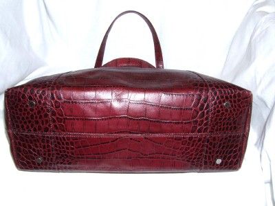 ANN TAYLOR BURGUNDY ALLIGATOR EMBOSSED LEATHER LARGE TOTE BAG  