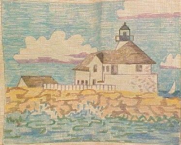 Neat COTTAGE BY THE SEA & LIGHTHOUSE NEEDLEPOINT CANVAS  