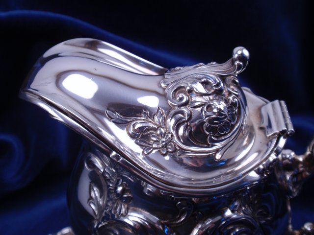 Rare Gorham Sterling Hinged Lid Cream Pitcher with Tray, 1905 (414.8 