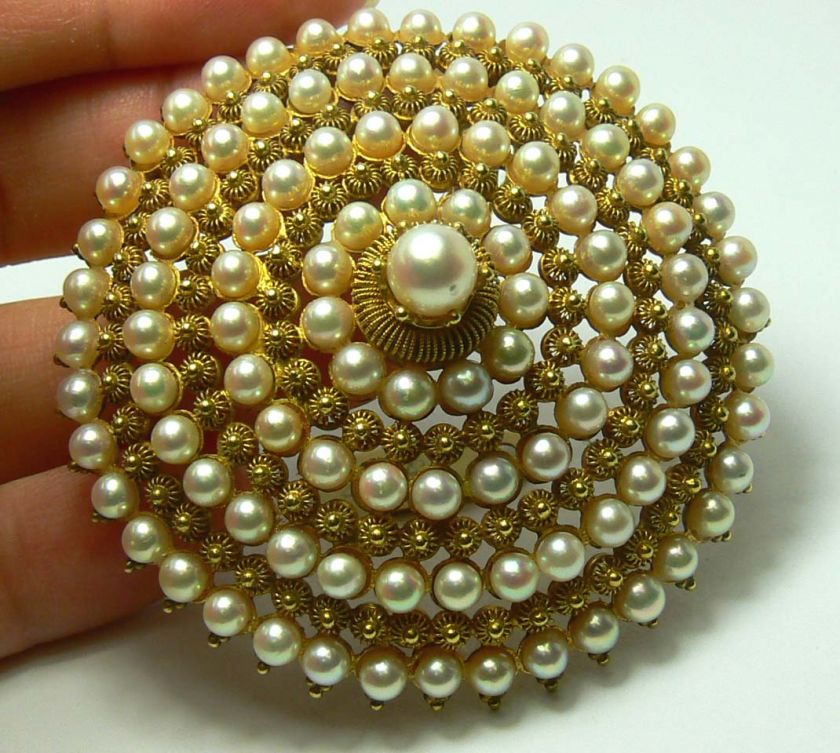 ANTIQUE ORNATE PEARL & 18K GOLD BROOCH  