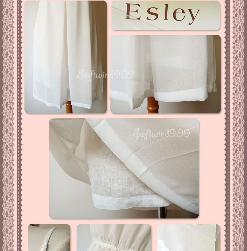 Esley Off White Ruffle Lace Trim Bib Semi Sheer Chiffon Lovely Peasant 