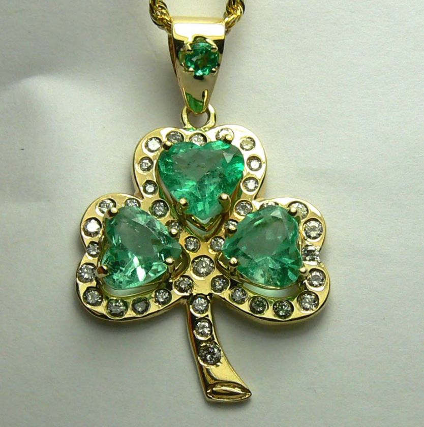 COLOMBIAN EMERALD & DIAMOND SHAMROCK PENDANT 9CTS  