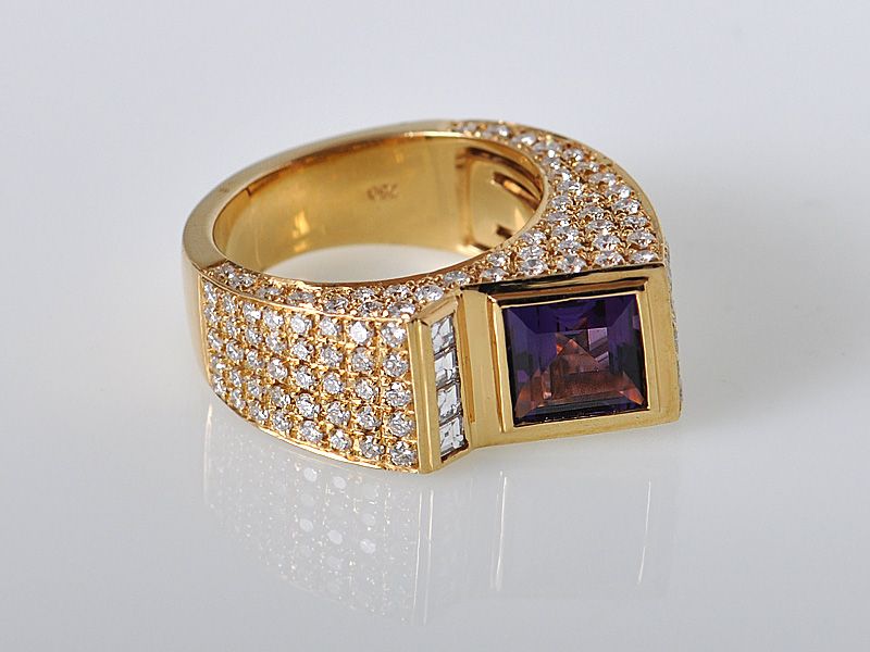 Technomarine Yellow Gold Diamond Amethyst Sculpted Ring  