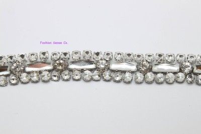 bridal wedding costume applique glass rhinestone crystal silver chain 