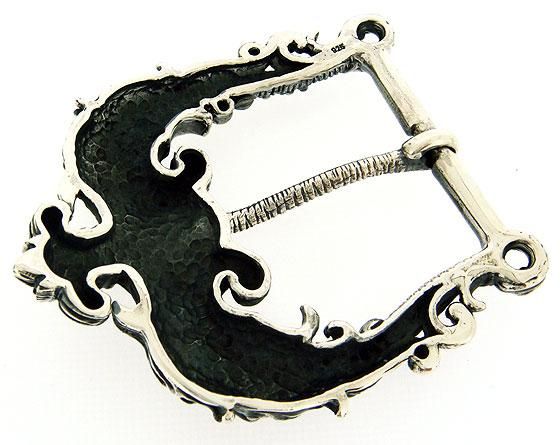 HEAVY GOTHIC SKULL FLOURISH STERLING SILVER BELT BUCKLE  