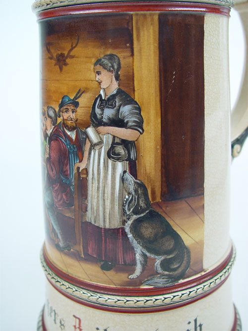 Antique 1880s German Stein W/ Pewter Lid Hand Painted  