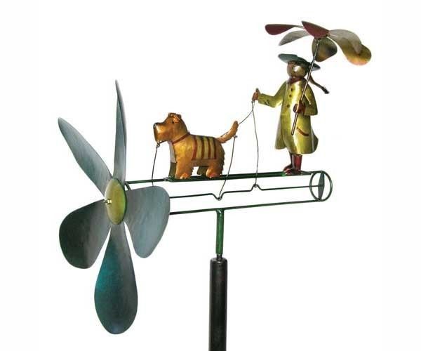 Girl Dog Raincoat Whirligig Pole Yard Decoration Gift  