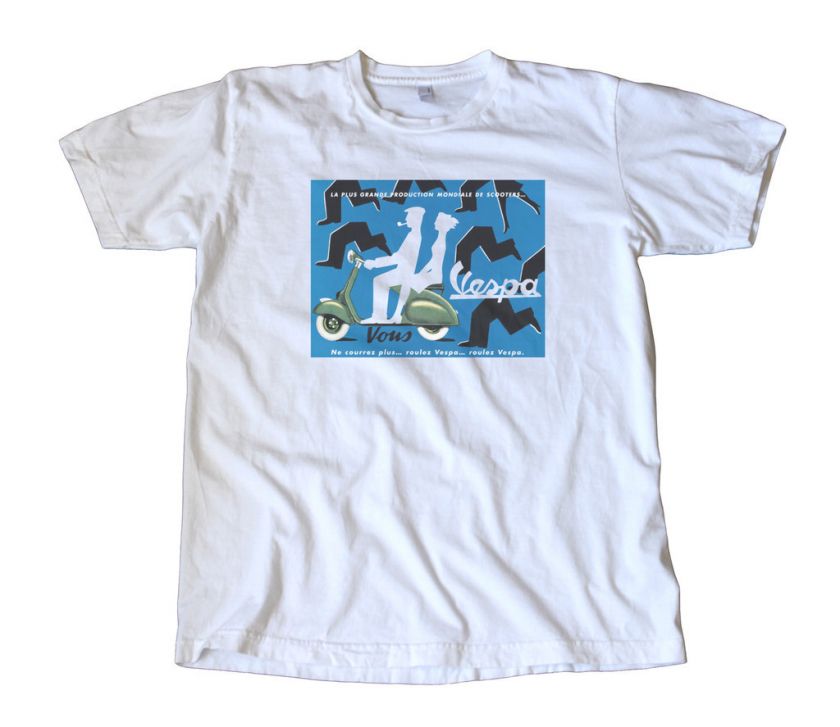 Vintage Vespa Scooter French Poster T Shirt   Mod  