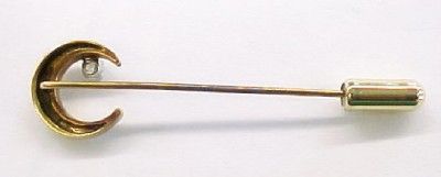 Vintage Diamond Accented 14K Solid Gold Crescent Moon Stick Pin ~ In 