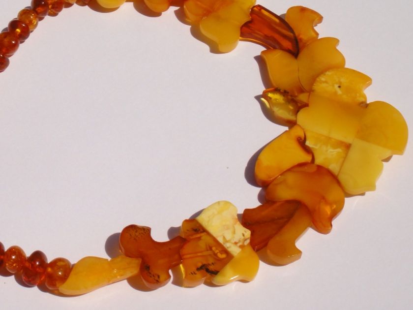   GENIUNE AMBER RUSSIAN BUTTERSCOTCH BALTIC FLOWER NECKLACE N/R  