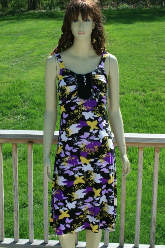 PLUS SIZE DAY EVENING COCKTAIL SUNDRESS XL BLACK PURPLE  