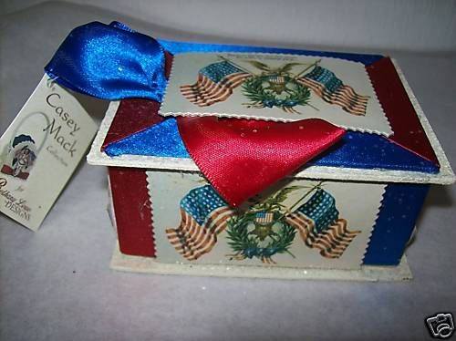 Bethany Lowe 4.25 Patriotic Freedom Box w/Ribbon  