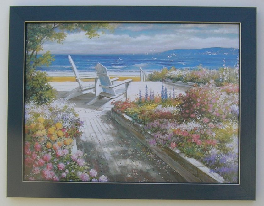 Ocean Nautical Beach Chairs Framed country Picture Pictures Art  