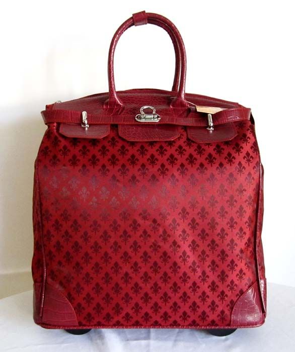   /Laptop Bag Tote Duffel Rolling Wheel Padded Case Red Fleur De Lis