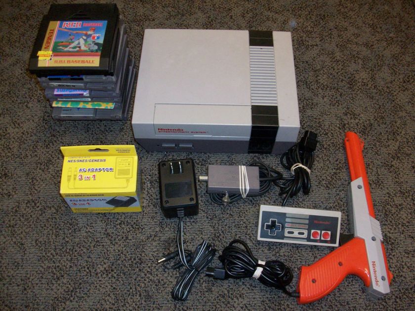   Nintendo NES power System lot w/ 10 games bundle complete deck gun pad