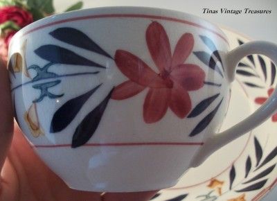 Vintage Luncheon Plate With Cup Snack Set Hand Painted Flowers Made In 