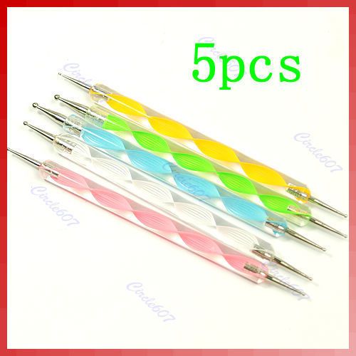 5x 2 way Nail Art Tool Dotting Painting Marbleizing Pen  