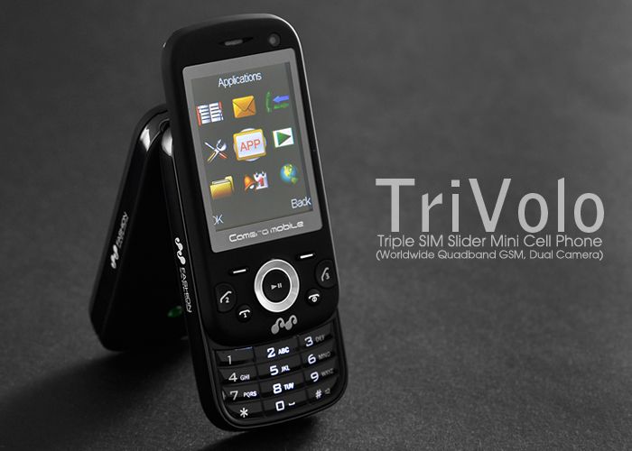 TriVolo   Triple SIM Slider Mini Cell Phone Worldwide Quadband GSM 