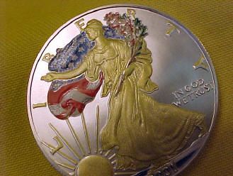 COLOURED USA WALKING LIBERTY DOLLAR 2001 1 OUNCE FINE SILVER SUPER 