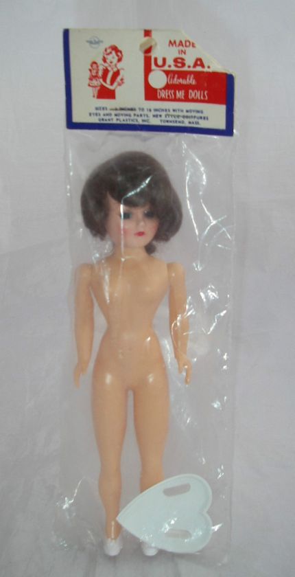 Vtg Grant Plastics Dress Me Doll Brown Hair Moving Eyes  