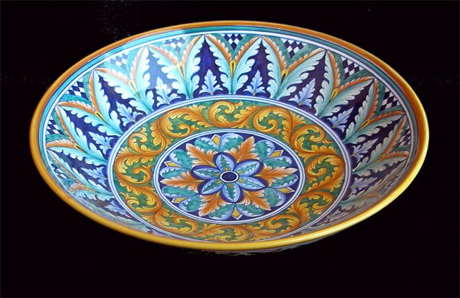 DERUTA  HUGE GEOMETRIC VARI ROUND BOWL CENTERPIECE  