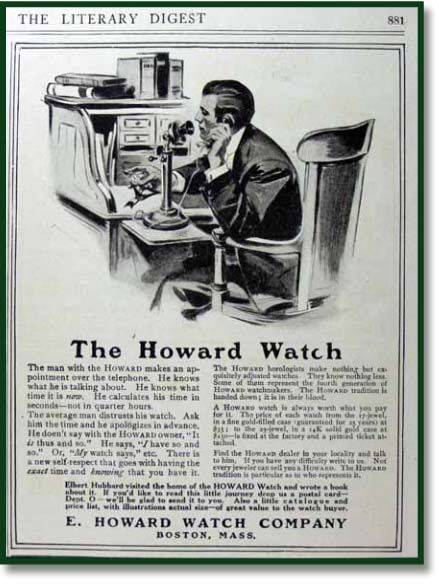 This is an original 1908 vintage print ad for Howard pocket watches 