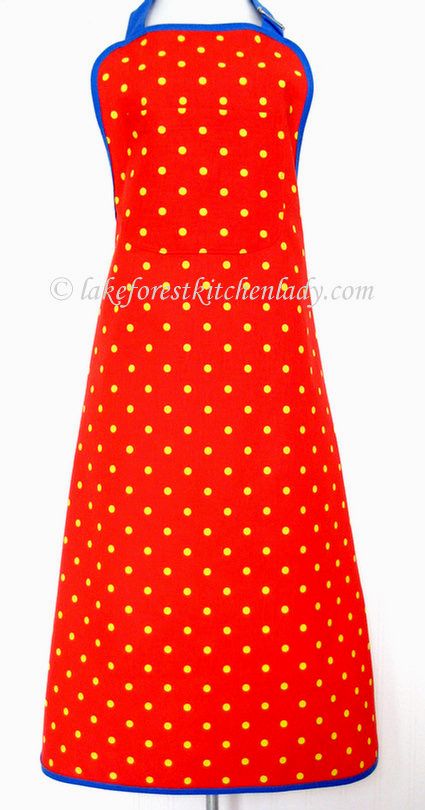 Vintage Style Red w Yellow Polka Dot Full Kitchen Apron  