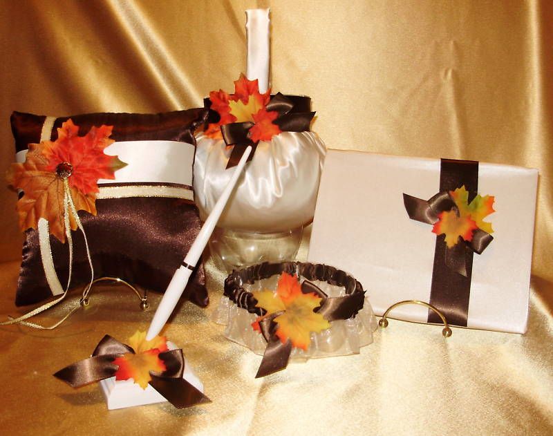 Fall Flower Girl Basket, Ring Pillow,Gst Book,Pen, Grtr  