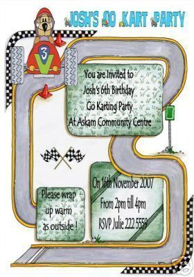 Go Kart Racing Cars Party Invitations Invites  