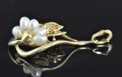   Mori Franklin Mint 14K Gold Pearl Butterfly Flower Pendant  