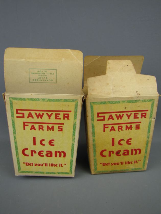 Vintage Sawyer Farms Wax Paper Ice Cream Cartons  