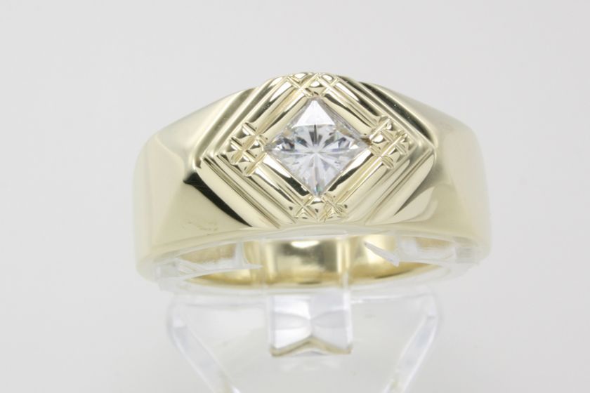 Yellow Gold Mens Princess Cut Moissanite Ring 0.60 ct  