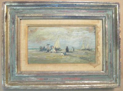   Impressionist Oil Painting Beach Scene Signed Muché c.1900  