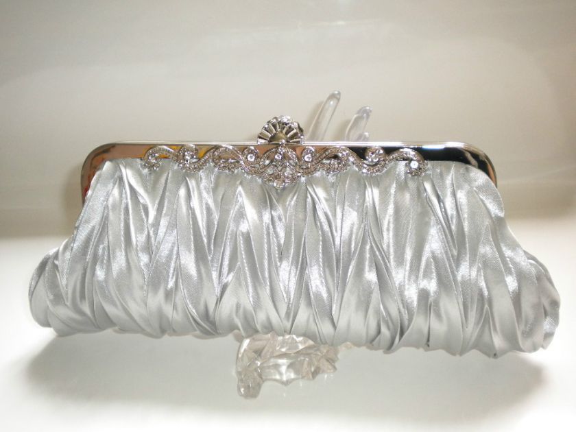 NEW*Silver white Pleated Line Evening Clutch Handbag  