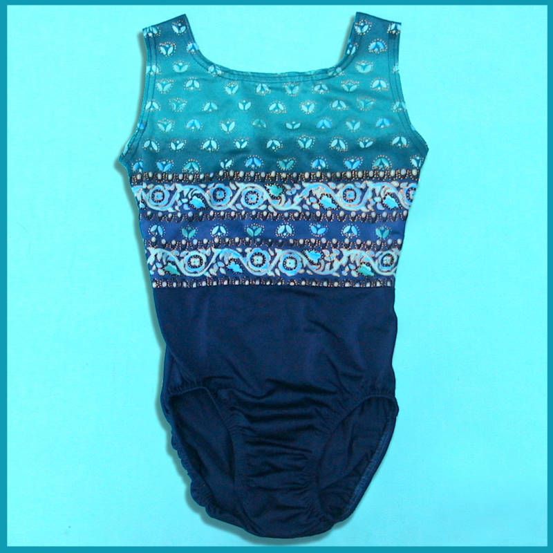 New Gymnastics Leotard Blue Teal Metallic Ch. 12 Ad Sm.  